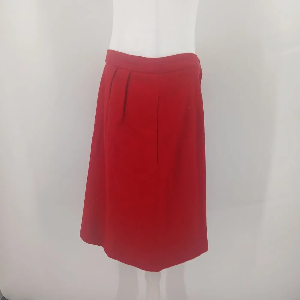 womans vintage red wool skirt with pockets knee length size 6/8 small medium